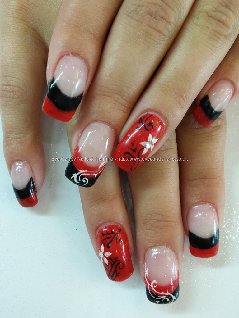 Eye Candy Nails & Training - Red black and white nail art over gel nails by  Elaine Moore on 14 September 2013 at 12:36