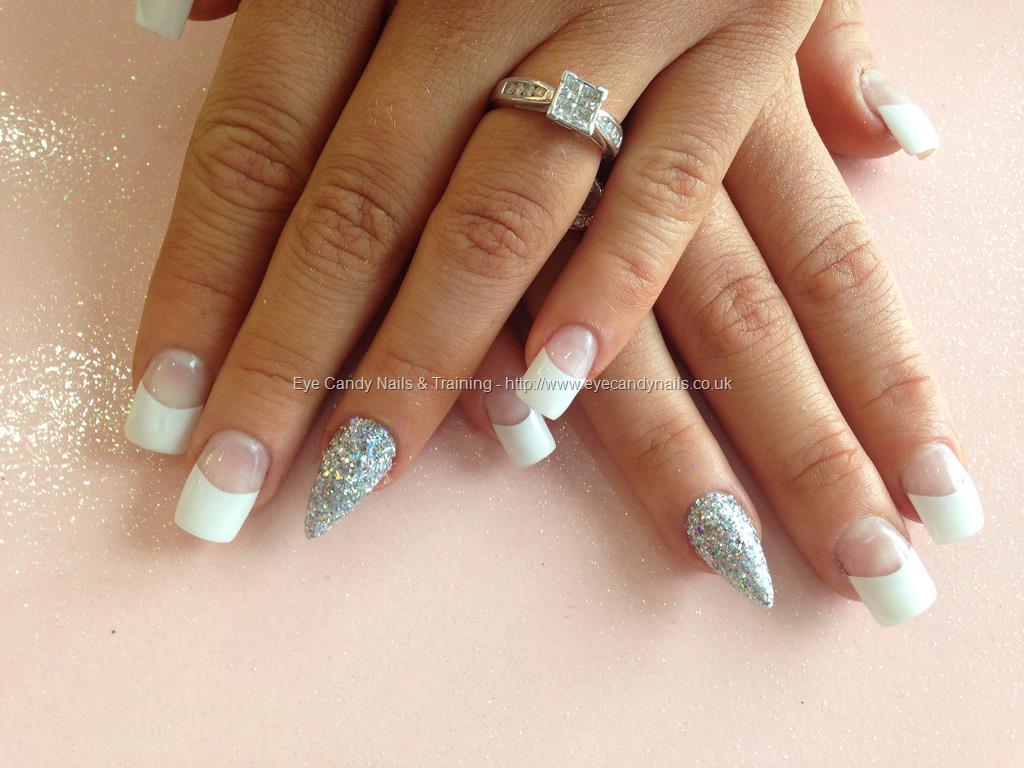 Eye Candy Nails & Training - Acrylic nails with white tips and silver ...