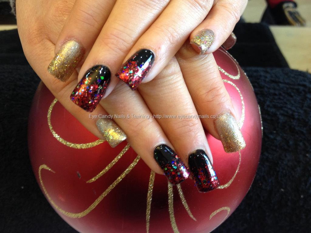 Red and Gold Acrylic Nails with Geometric Design - wide 7