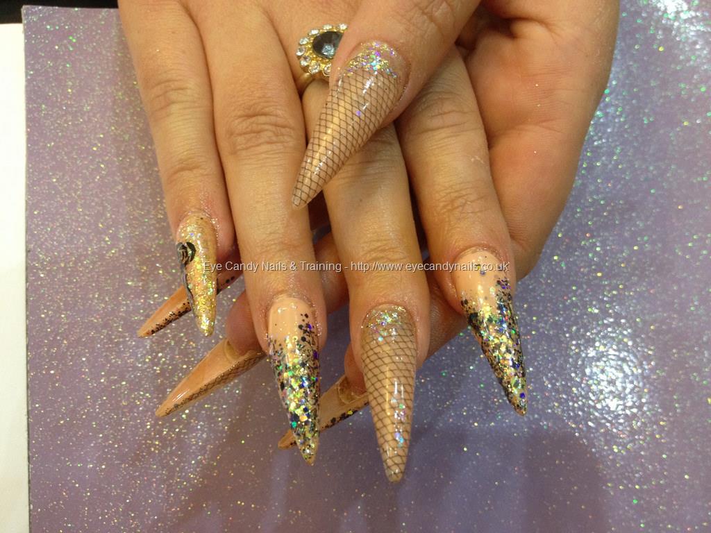 Eye Candy Nails & Training - Full set of stilettos with peach, gold and ...