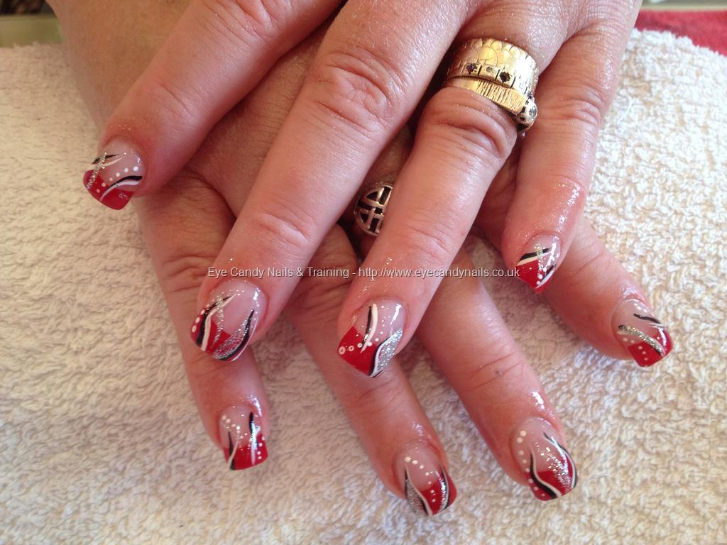  of acrylic with red tips and black and white nail art NailArt Nails